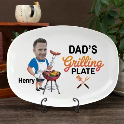 Personalized Photo Dad's Grilling Plate for BBQ King Dad Father's Day Funny Gift
