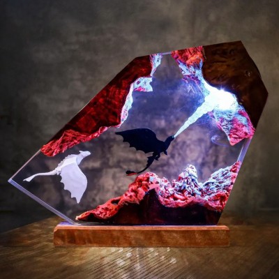 Handmade Flying Dragon Resin Lamp Christmas Couple Gift for Him or Her