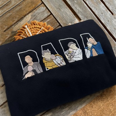 Custom Embroidered Dad Sweatshirt With Kid Portrait For Father's Day Gift