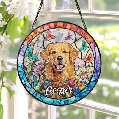 Custom Dog Portrait Memorial Suncatcher Window Hangings Loss of Pet Sympathy Gift
