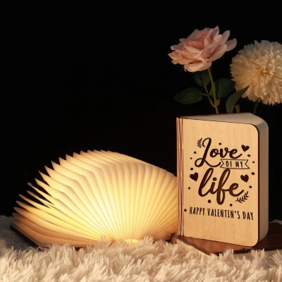 Personalized Wooden Folding Magnetic Glowing Book Lamp For Valentine's Day Gift