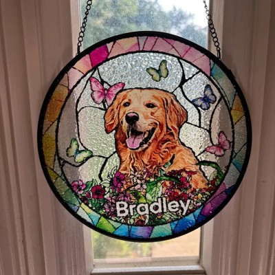 Custom Pet Portrait Memorial Suncatcher Window Hangings Loss of Pet Keepsake Gift