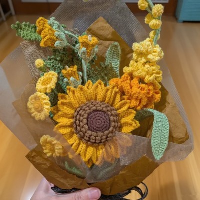 Handmade Crochet Flowers Sunflower Bouquet For Mom or Grandma Mother's Day or Christmas Gift