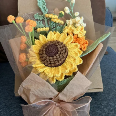 Handmade Crochet Flowers Sunflower Bouquet For Mom or Grandma Mother's Day or Christmas Gift