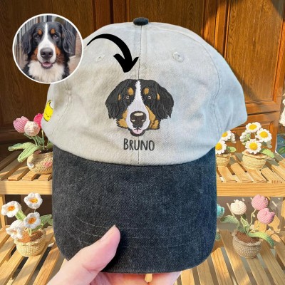 Custom Pet Dog Face Photo Embroidered Hat For Pet Lover Memorial Keepsake Gift
