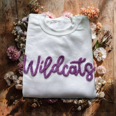 Game Day Custom Chenille Yarn Embroidered Team Sport Sweatshirt Fuzzy Letter School Spirit Shirt