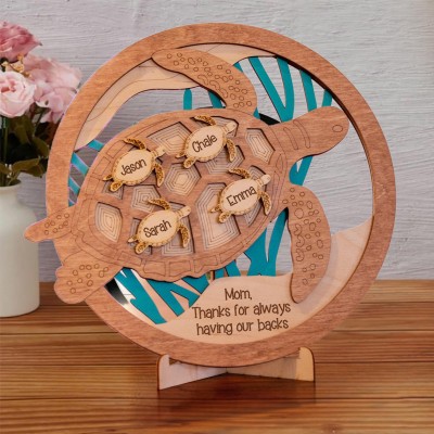 Thanks For Having Our Backs Personalized Sea Turtle Wood Sign With Kids Name for Mom or Grandma Gift