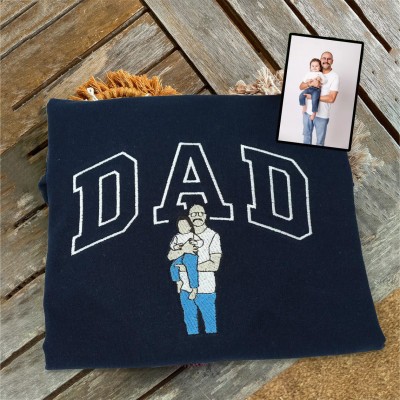 Custom Embroidered Dad Sweatshirt With Photo and Kids Name On Sleeve For Father's Day Gift