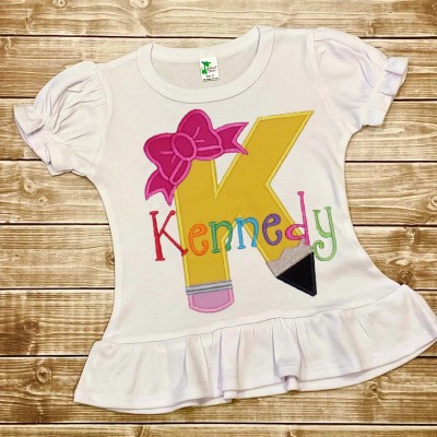 Personalized Initial Embroidered First Day Back to School Kindergarten Shirts For Kids