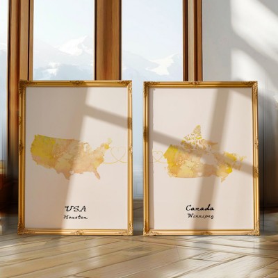 Personalized Country Location Map Wooden Sign Gift For Valentine's Day Wedding Anniversary