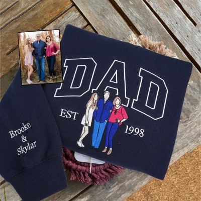 Custom Embroidered Dad Sweatshirt With Photo and Kids Name On Sleeve For Father's Day Gift
