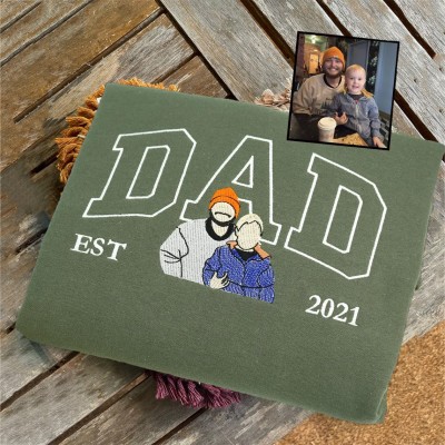 Custom Embroidered Dad Sweatshirt With Photo and Kids Name On Sleeve For Father's Day Gift