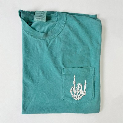 Embroidered Halloween Pocket Tee Spooky Season Shirt