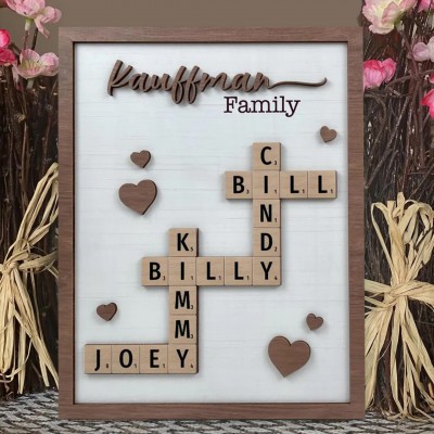Custom Crossword Puzzle Family Scrabble Tile Name Wood Sign For Christmas Anniversary Keepsake Gift