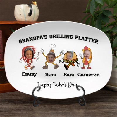 Personalized Dad's Grilling BBQ Platter With Kids Photo and Names Father's Day Funny Gift
