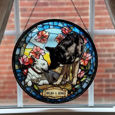 Custom Dog Portrait Memorial Suncatcher Window Hangings Loss of Pet Sympathy Gift