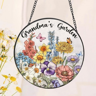 Custom Grandma's Garden Birth Month Flower Stain Glass Suncatcher For Mom Grandma Gift