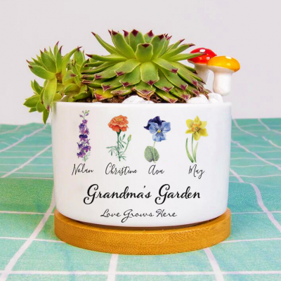 Custom Grandma's Garden Birth Flower Pot with Kids Names For Grandma Mom Anniversary Gift