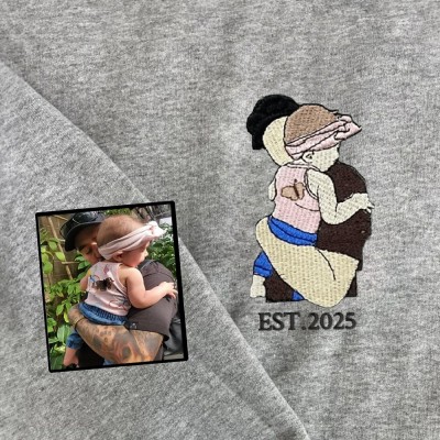 Custom Embroidered Dad Sweatshirt With Photo and Kids Name On Sleeve For Father's Day Gift
