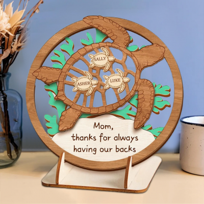 Thanks For Having Our Backs Personalized Sea Turtle Wood Sign With Kids Name for Mom or Grandma Gift