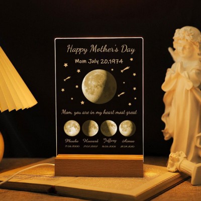 Personalized Mom Moon Phase Night Light For Mother's Day Gift