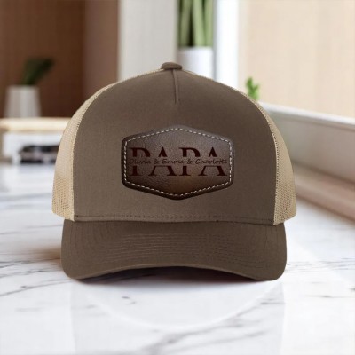 Custom Papa Leather Patch Hat With Kids Name For Men Dad Father's Day Gift