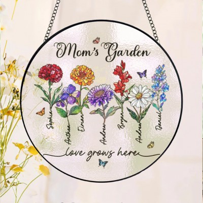 Custom Mom's Garden Birth Month Flower Stain Glass Suncatcher For Mom Grandma Mothers Day Gift