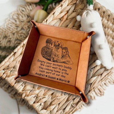 Empty your Pockets Daddy Personalized Valet Leather Tray for Dad Father's Day Gift from Kids