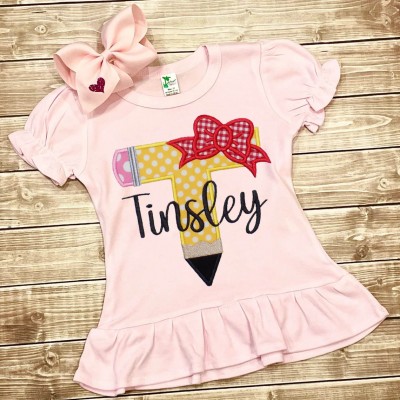 Personalized Initial Embroidered First Day Back to School Kindergarten Shirts For Kids