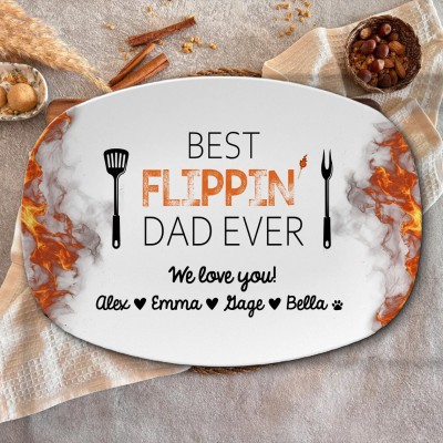 Custom Dad Grilling BBQ Plate Best Flippin' Dad Ever Fathers Day Gift from Kids
