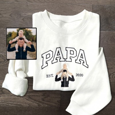 Custom Embroidered Dad Sweatshirt With Photo and Kids Name On Sleeve For Dad Papa Father's Day Gift