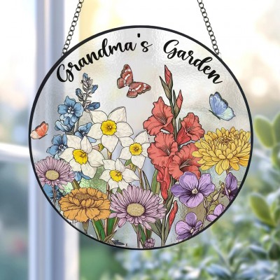 Custom Grandma's Garden Birth Month Flower Stain Glass Suncatcher For Mom Grandma Gift