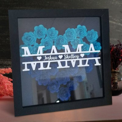 Custom Mama Flower Shadow Box with Kids Names For Mother's Day Gift
