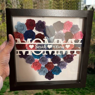 Custom Mom Flower Shadow Box with Kids Names For Mother's Day Gift