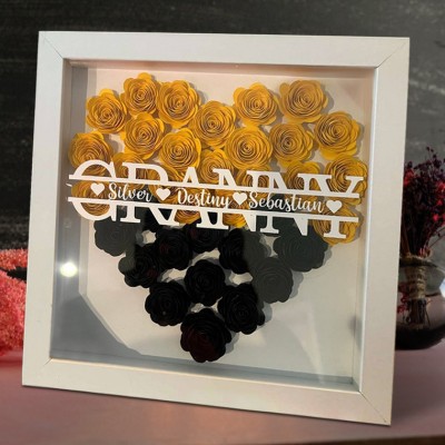 Custom Granny Flower Shadow Box with Kids Names For Mother's Day Gift