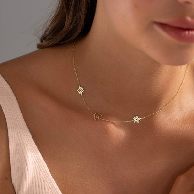 Personalized Family Birth Month Flower Necklace with Birthstone For Mom Girlfriend Birthday Gifts