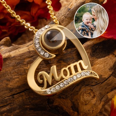Personalized Heart Photo Projection Necklace For Mom
