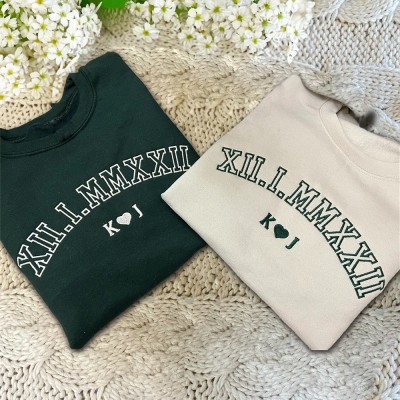 Custom Embroidered Roman Numeral Sweatshirt Hoodie For Couple Anniversary Valentine's Day Gift