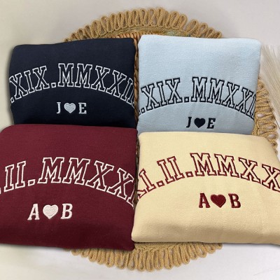 Custom Embroidered Roman Numeral Sweatshirt Hoodie For Couple Anniversary Valentine's Day Gift