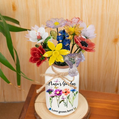 Personalized Nana's Garden Birth Month Flower Vase For Mom Grandma Christmas Gift