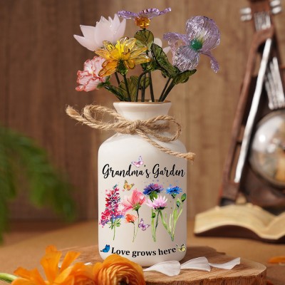 Personalized Grandma's Garden Birth Month Flower Vase For Mom Grandma Christmas Gift