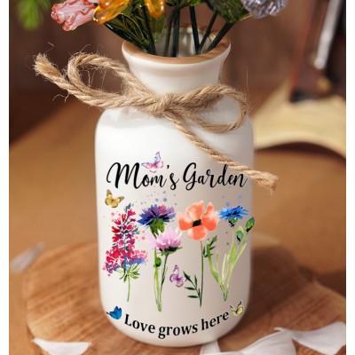 Personalized Mom's Garden Birth Month Flower Vase For Mom Grandma Christmas Gift