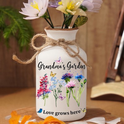 Personalized Grandma's Garden Birth Month Flower Vase For Mom Grandma Christmas Gift