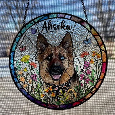 Custom Dog Portrait Memorial Suncatcher Window Hangings For Pet Lover Keepsake Gift