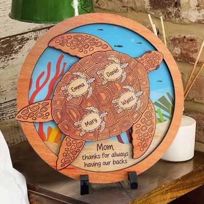 Thanks For Having Our Backs Personalized Sea Turtle Wood Sign With Kids Name for Mom or Grandma Gift