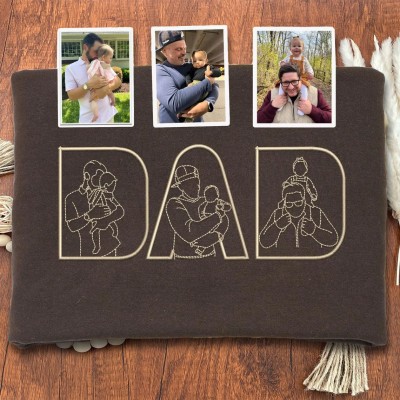 Custom Embroidered Dad Photo Outline Sweatshirt With Kids Name On Sleeve For Father's Day Gift