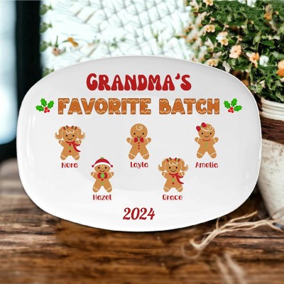 Grandma's Favorite Batch Plate Personalized Gingerbread Christmas Platters Family Gift