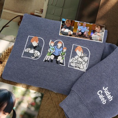 Custom Embroidered Dad Sweatshirt With Portrait From Photo For Father's Day Gift