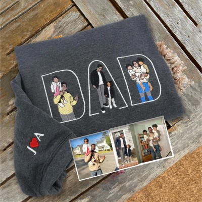 Custom Embroidered Dad Sweatshirt With Portrait From Photo For Father's Day Gift