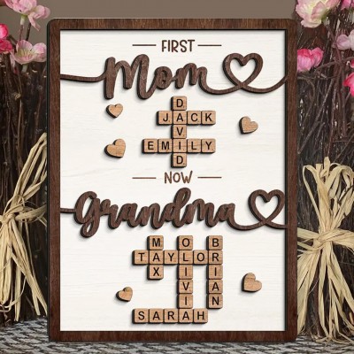 Custom Crossword Puzzle Family Scrabble Tile Name Wood Sign For Mom Grandma Christmas Anniversary Keepsake Gift